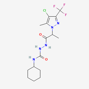 molecular formula C15H21ClF3N5O2 B4356727 2-{2-[4-CHLORO-5-METHYL-3-(TRIFLUOROMETHYL)-1H-PYRAZOL-1-YL]PROPANOYL}-N-CYCLOHEXYL-1-HYDRAZINECARBOXAMIDE 