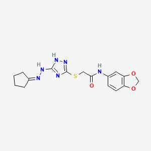 molecular formula C16H18N6O3S B4356844 N-(1,3-BENZODIOXOL-5-YL)-2-{[5-(2-CYCLOPENTYLIDENHYDRAZINO)-4H-1,2,4-TRIAZOL-3-YL]SULFANYL}ACETAMIDE 