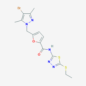 molecular formula C15H16BrN5O2S2 B4356901 5-[(4-BROMO-3,5-DIMETHYL-1H-PYRAZOL-1-YL)METHYL]-N-[5-(ETHYLSULFANYL)-1,3,4-THIADIAZOL-2-YL]-2-FURAMIDE 