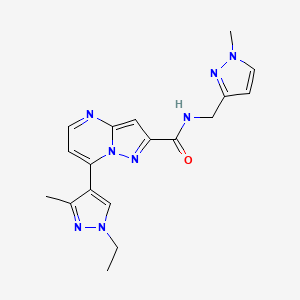 molecular formula C18H20N8O B4357304 7-(1-ethyl-3-methyl-1H-pyrazol-4-yl)-N-[(1-methyl-1H-pyrazol-3-yl)methyl]pyrazolo[1,5-a]pyrimidine-2-carboxamide 