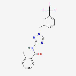 molecular formula C18H15F3N4O B4357378 2-methyl-N-{1-[3-(trifluoromethyl)benzyl]-1H-1,2,4-triazol-3-yl}benzamide 