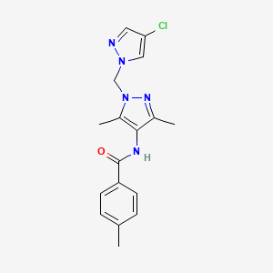 molecular formula C17H18ClN5O B4357434 N-{1-[(4-chloro-1H-pyrazol-1-yl)methyl]-3,5-dimethyl-1H-pyrazol-4-yl}-4-methylbenzamide 