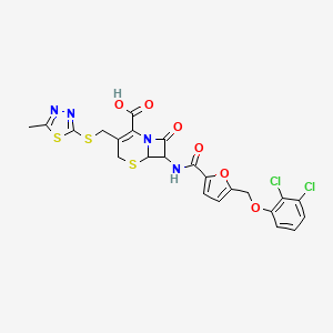 molecular formula C23H18Cl2N4O6S3 B4357470 7-[({5-[(2,3-DICHLOROPHENOXY)METHYL]-2-FURYL}CARBONYL)AMINO]-3-{[(5-METHYL-1,3,4-THIADIAZOL-2-YL)SULFANYL]METHYL}-8-OXO-5-THIA-1-AZABICYCLO[4.2.0]OCT-2-ENE-2-CARBOXYLIC ACID 