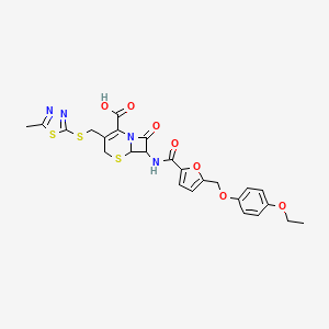 7-[({5-[(4-ETHOXYPHENOXY)METHYL]-2-FURYL}CARBONYL)AMINO]-3-{[(5-METHYL-1,3,4-THIADIAZOL-2-YL)SULFANYL]METHYL}-8-OXO-5-THIA-1-AZABICYCLO[4.2.0]OCT-2-ENE-2-CARBOXYLIC ACID