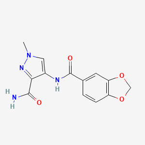 molecular formula C13H12N4O4 B4357497 4-[(1,3-benzodioxol-5-ylcarbonyl)amino]-1-methyl-1H-pyrazole-3-carboxamide 