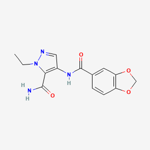 molecular formula C14H14N4O4 B4357508 4-[(1,3-benzodioxol-5-ylcarbonyl)amino]-1-ethyl-1H-pyrazole-5-carboxamide 