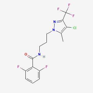 molecular formula C15H13ClF5N3O B4357610 N-{3-[4-chloro-5-methyl-3-(trifluoromethyl)-1H-pyrazol-1-yl]propyl}-2,6-difluorobenzamide 