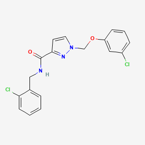 molecular formula C18H15Cl2N3O2 B4357743 N-(2-chlorobenzyl)-1-[(3-chlorophenoxy)methyl]-1H-pyrazole-3-carboxamide 