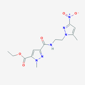 molecular formula C14H18N6O5 B4357762 ethyl 1-methyl-3-({[2-(5-methyl-3-nitro-1H-pyrazol-1-yl)ethyl]amino}carbonyl)-1H-pyrazole-5-carboxylate 