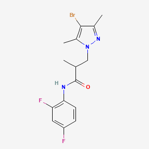 molecular formula C15H16BrF2N3O B4357821 3-(4-bromo-3,5-dimethyl-1H-pyrazol-1-yl)-N-(2,4-difluorophenyl)-2-methylpropanamide 