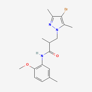 molecular formula C17H22BrN3O2 B4357827 3-(4-bromo-3,5-dimethyl-1H-pyrazol-1-yl)-N-(2-methoxy-5-methylphenyl)-2-methylpropanamide 