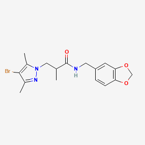 molecular formula C17H20BrN3O3 B4357832 N-(1,3-benzodioxol-5-ylmethyl)-3-(4-bromo-3,5-dimethyl-1H-pyrazol-1-yl)-2-methylpropanamide 