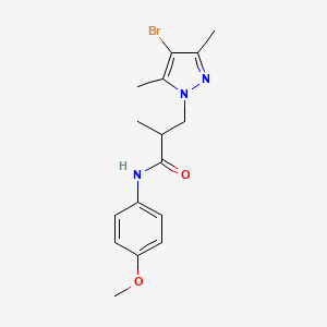 molecular formula C16H20BrN3O2 B4357840 3-(4-bromo-3,5-dimethyl-1H-pyrazol-1-yl)-N-(4-methoxyphenyl)-2-methylpropanamide 