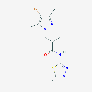 molecular formula C12H16BrN5OS B4357852 3-(4-bromo-3,5-dimethyl-1H-pyrazol-1-yl)-2-methyl-N-(5-methyl-1,3,4-thiadiazol-2-yl)propanamide 