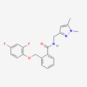 molecular formula C20H19F2N3O2 B4357947 2-[(2,4-difluorophenoxy)methyl]-N-[(1,5-dimethyl-1H-pyrazol-3-yl)methyl]benzamide 