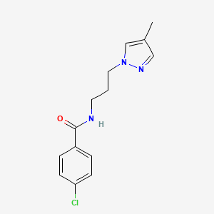 molecular formula C14H16ClN3O B4358009 4-chloro-N-[3-(4-methyl-1H-pyrazol-1-yl)propyl]benzamide 