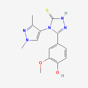 molecular formula C14H15N5O2S B4358040 4-[4-(1,3-dimethyl-1H-pyrazol-4-yl)-5-sulfanyl-4H-1,2,4-triazol-3-yl]-2-methoxyphenol 