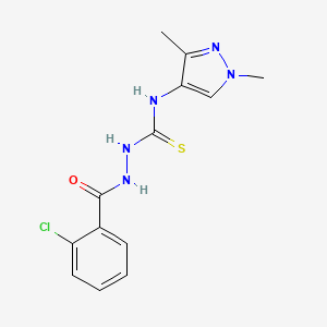 molecular formula C13H14ClN5OS B4358329 2-(2-CHLOROBENZOYL)-N-(1,3-DIMETHYL-1H-PYRAZOL-4-YL)-1-HYDRAZINECARBOTHIOAMIDE 