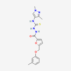 molecular formula C19H21N5O3S B4358348 N-(1,3-dimethyl-1H-pyrazol-4-yl)-2-{5-[(3-methylphenoxy)methyl]-2-furoyl}hydrazinecarbothioamide 