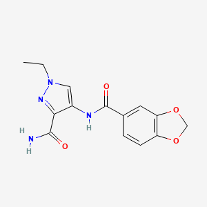 molecular formula C14H14N4O4 B4358394 4-[(1,3-benzodioxol-5-ylcarbonyl)amino]-1-ethyl-1H-pyrazole-3-carboxamide 