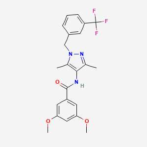 molecular formula C22H22F3N3O3 B4358455 N-{3,5-dimethyl-1-[3-(trifluoromethyl)benzyl]-1H-pyrazol-4-yl}-3,5-dimethoxybenzamide 