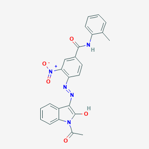 4-[2-(1-acetyl-2-oxo-1,2-dihydro-3H-indol-3-ylidene)hydrazino]-3-nitro-N-(2-methylphenyl)benzamide