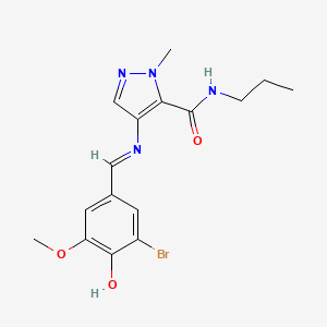 4-{[(E)-1-(3-BROMO-4-HYDROXY-5-METHOXYPHENYL)METHYLIDENE]AMINO}-1-METHYL-N-PROPYL-1H-PYRAZOLE-5-CARBOXAMIDE