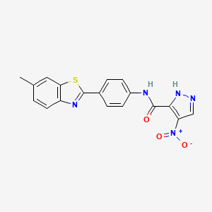 molecular formula C18H13N5O3S B4358643 N-[4-(6-methyl-1,3-benzothiazol-2-yl)phenyl]-4-nitro-1H-pyrazole-3-carboxamide 