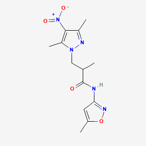 molecular formula C13H17N5O4 B4358727 3-(3,5-dimethyl-4-nitro-1H-pyrazol-1-yl)-2-methyl-N-(5-methyl-3-isoxazolyl)propanamide 