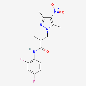 molecular formula C15H16F2N4O3 B4358733 N-(2,4-difluorophenyl)-3-(3,5-dimethyl-4-nitro-1H-pyrazol-1-yl)-2-methylpropanamide 