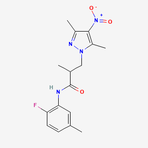 molecular formula C16H19FN4O3 B4358737 3-(3,5-dimethyl-4-nitro-1H-pyrazol-1-yl)-N-(2-fluoro-5-methylphenyl)-2-methylpropanamide 