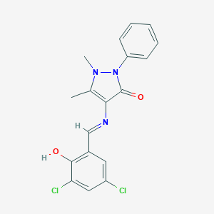 molecular formula C18H15Cl2N3O2 B435896 4-[(3,5-dichloro-2-hydroxybenzylidene)amino]-1,5-dimethyl-2-phenyl-1,2-dihydro-3H-pyrazol-3-one CAS No. 907216-25-5