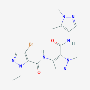 molecular formula C16H19BrN8O2 B4359100 4-{[(4-BROMO-1-ETHYL-1H-PYRAZOL-5-YL)CARBONYL]AMINO}-N-(1,5-DIMETHYL-1H-PYRAZOL-4-YL)-1-METHYL-1H-PYRAZOLE-5-CARBOXAMIDE 