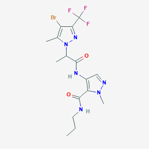 molecular formula C16H20BrF3N6O2 B4359177 4-({2-[4-bromo-5-methyl-3-(trifluoromethyl)-1H-pyrazol-1-yl]propanoyl}amino)-1-methyl-N-propyl-1H-pyrazole-5-carboxamide 