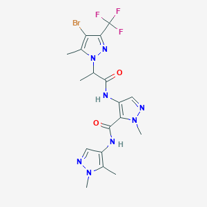 molecular formula C18H20BrF3N8O2 B4359191 4-({2-[4-bromo-5-methyl-3-(trifluoromethyl)-1H-pyrazol-1-yl]propanoyl}amino)-N-(1,5-dimethyl-1H-pyrazol-4-yl)-1-methyl-1H-pyrazole-5-carboxamide 