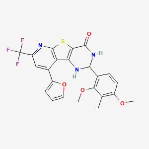 4-(2,4-dimethoxy-3-methylphenyl)-13-(furan-2-yl)-11-(trifluoromethyl)-8-thia-3,5,10-triazatricyclo[7.4.0.02,7]trideca-1(9),2(7),10,12-tetraen-6-one