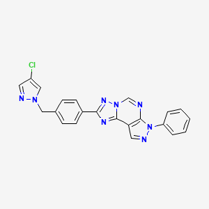 molecular formula C22H15ClN8 B4359572 2-{4-[(4-chloro-1H-pyrazol-1-yl)methyl]phenyl}-7-phenyl-7H-pyrazolo[4,3-e][1,2,4]triazolo[1,5-c]pyrimidine 