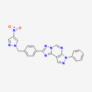 molecular formula C22H15N9O2 B4359644 2-{4-[(4-nitro-1H-pyrazol-1-yl)methyl]phenyl}-7-phenyl-7H-pyrazolo[4,3-e][1,2,4]triazolo[1,5-c]pyrimidine 