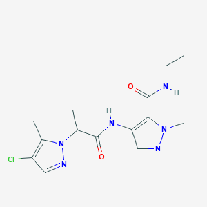 molecular formula C15H21ClN6O2 B4359845 4-{[2-(4-chloro-5-methyl-1H-pyrazol-1-yl)propanoyl]amino}-1-methyl-N-propyl-1H-pyrazole-5-carboxamide 