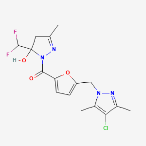 molecular formula C16H17ClF2N4O3 B4359973 {5-[(4-chloro-3,5-dimethyl-1H-pyrazol-1-yl)methyl]furan-2-yl}[5-(difluoromethyl)-5-hydroxy-3-methyl-4,5-dihydro-1H-pyrazol-1-yl]methanone CAS No. 1005583-37-8