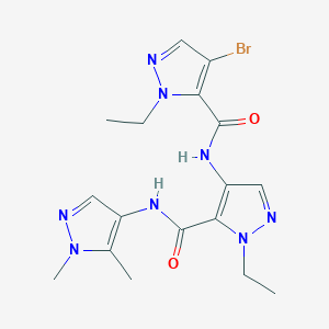 molecular formula C17H21BrN8O2 B4359976 4-{[(4-BROMO-1-ETHYL-1H-PYRAZOL-5-YL)CARBONYL]AMINO}-N-(1,5-DIMETHYL-1H-PYRAZOL-4-YL)-1-ETHYL-1H-PYRAZOLE-5-CARBOXAMIDE 