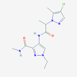 molecular formula C14H19ClN6O2 B4360020 4-{[2-(4-chloro-5-methyl-1H-pyrazol-1-yl)propanoyl]amino}-1-ethyl-N-methyl-1H-pyrazole-3-carboxamide 