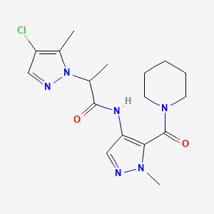 molecular formula C17H23ClN6O2 B4360021 2-(4-CHLORO-5-METHYL-1H-PYRAZOL-1-YL)-N-[1-METHYL-5-(PIPERIDINOCARBONYL)-1H-PYRAZOL-4-YL]PROPANAMIDE 