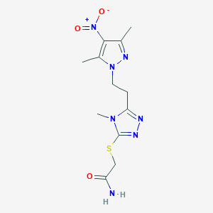 molecular formula C12H17N7O3S B4360026 2-({5-[2-(3,5-dimethyl-4-nitro-1H-pyrazol-1-yl)ethyl]-4-methyl-4H-1,2,4-triazol-3-yl}sulfanyl)acetamide 