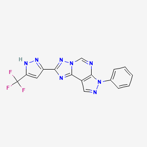 molecular formula C16H9F3N8 B4360111 7-phenyl-2-[3-(trifluoromethyl)-1H-pyrazol-5-yl]-7H-pyrazolo[4,3-e][1,2,4]triazolo[1,5-c]pyrimidine 