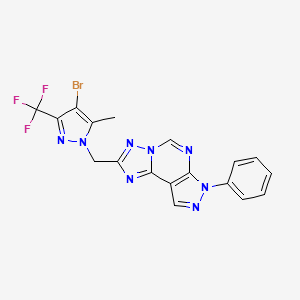 molecular formula C18H12BrF3N8 B4360130 2-{[4-bromo-5-methyl-3-(trifluoromethyl)-1H-pyrazol-1-yl]methyl}-7-phenyl-7H-pyrazolo[4,3-e][1,2,4]triazolo[1,5-c]pyrimidine 