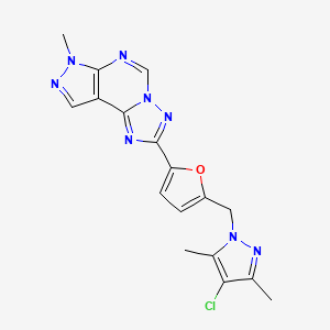 molecular formula C17H15ClN8O B4360398 2-{5-[(4-chloro-3,5-dimethyl-1H-pyrazol-1-yl)methyl]-2-furyl}-7-methyl-7H-pyrazolo[4,3-e][1,2,4]triazolo[1,5-c]pyrimidine 