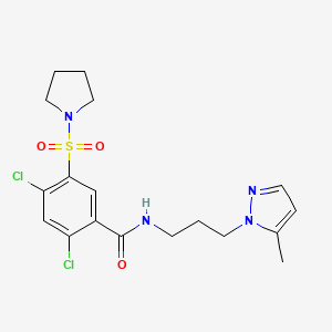 molecular formula C18H22Cl2N4O3S B4360494 2,4-dichloro-N-[3-(5-methyl-1H-pyrazol-1-yl)propyl]-5-(1-pyrrolidinylsulfonyl)benzamide 