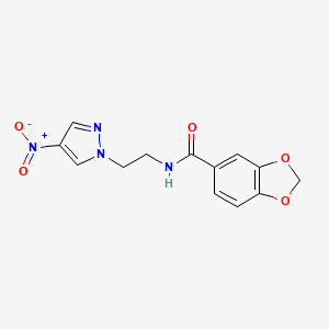 molecular formula C13H12N4O5 B4360540 N-[2-(4-nitro-1H-pyrazol-1-yl)ethyl]-1,3-benzodioxole-5-carboxamide 