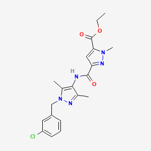 molecular formula C20H22ClN5O3 B4360578 ethyl 3-({[1-(3-chlorobenzyl)-3,5-dimethyl-1H-pyrazol-4-yl]amino}carbonyl)-1-methyl-1H-pyrazole-5-carboxylate 